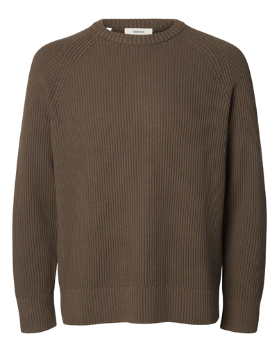 Selected - SLMBraun Rib Crew Strik - Chocolate Chip